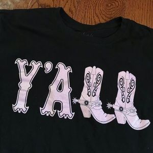 Y’ALL Pink Glitter Black T-Shirt